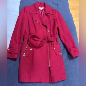 MICHAEL Michael Kors Red Belted Pea Coat
